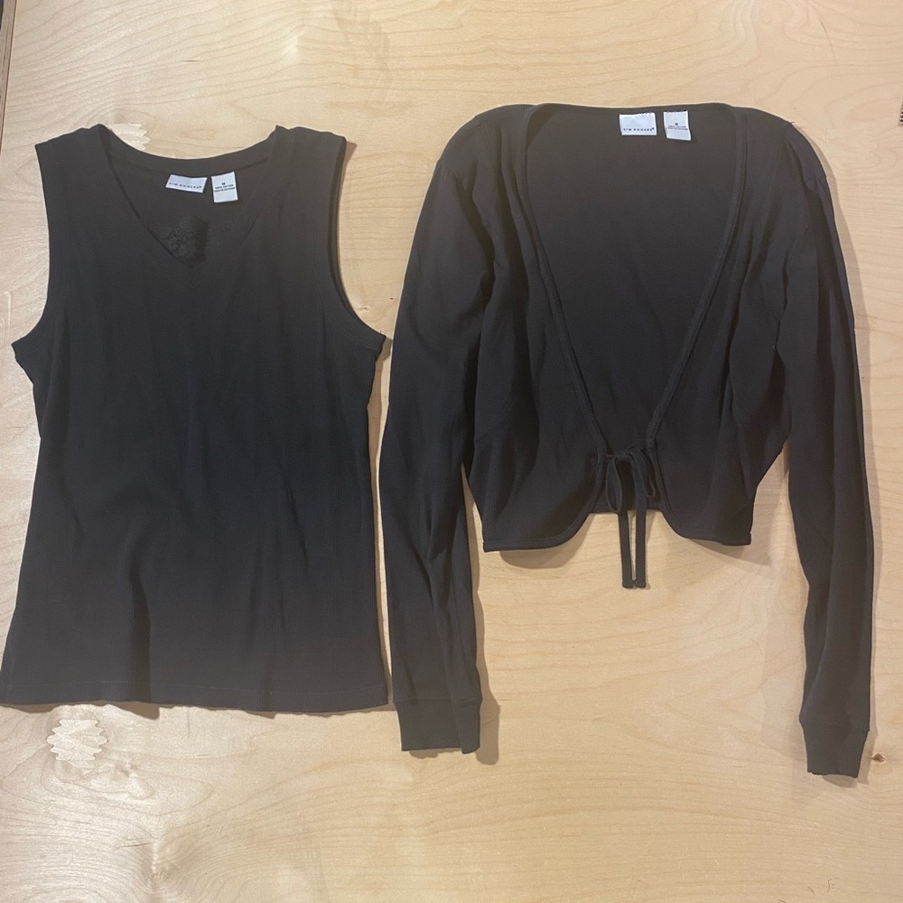 Kim Rogers Black Sleeveless Top and Cardigan Set Medium (QM)